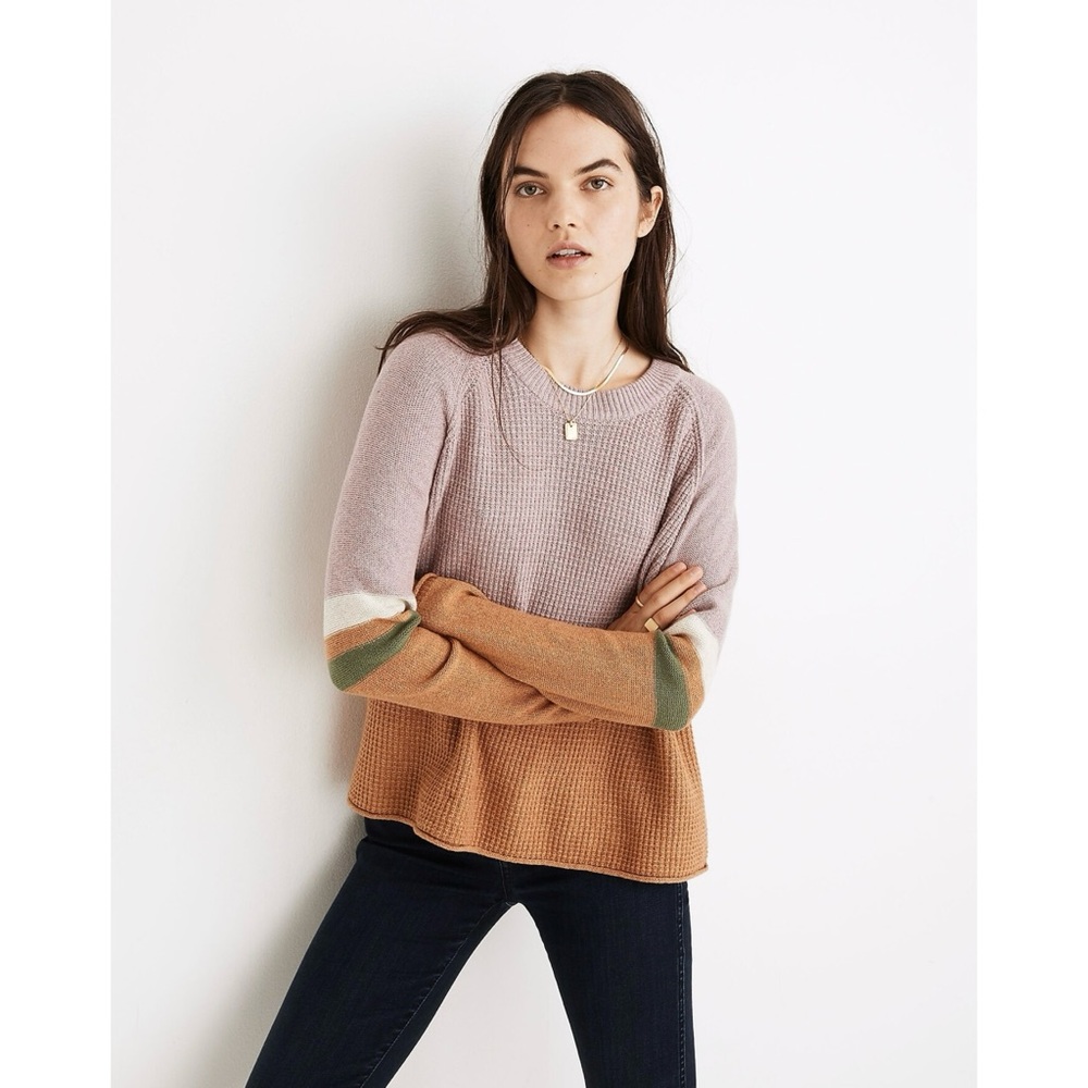 Madewell Roll-Trim Waffle Pullover Sweater Cotton Merino Wool Boxy NWT Sz S